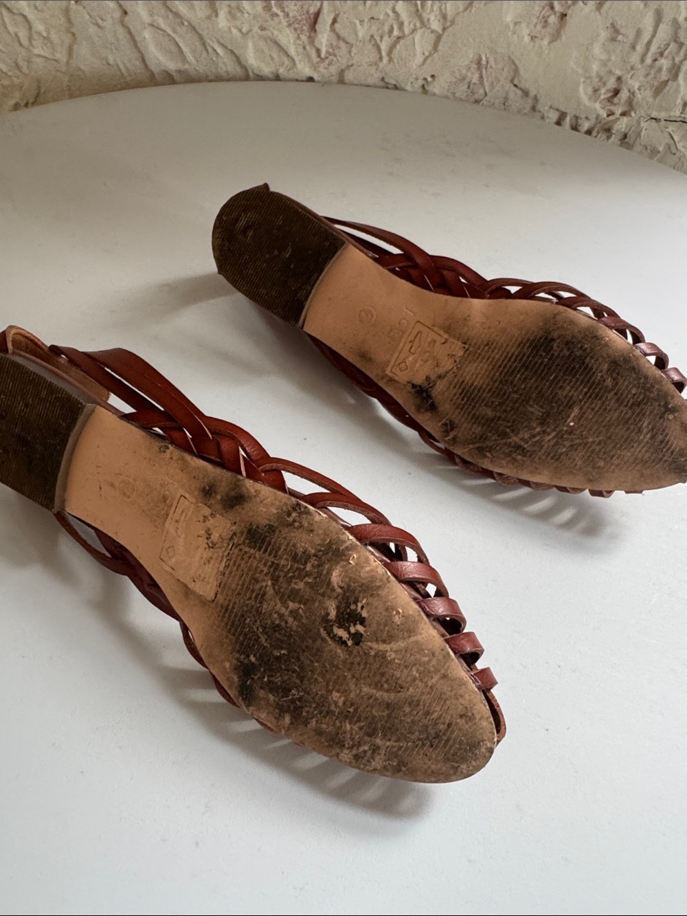 J Crew Sz 7 Huaraches (Woven leather slides) caramel brown - Picture 3 of 6
